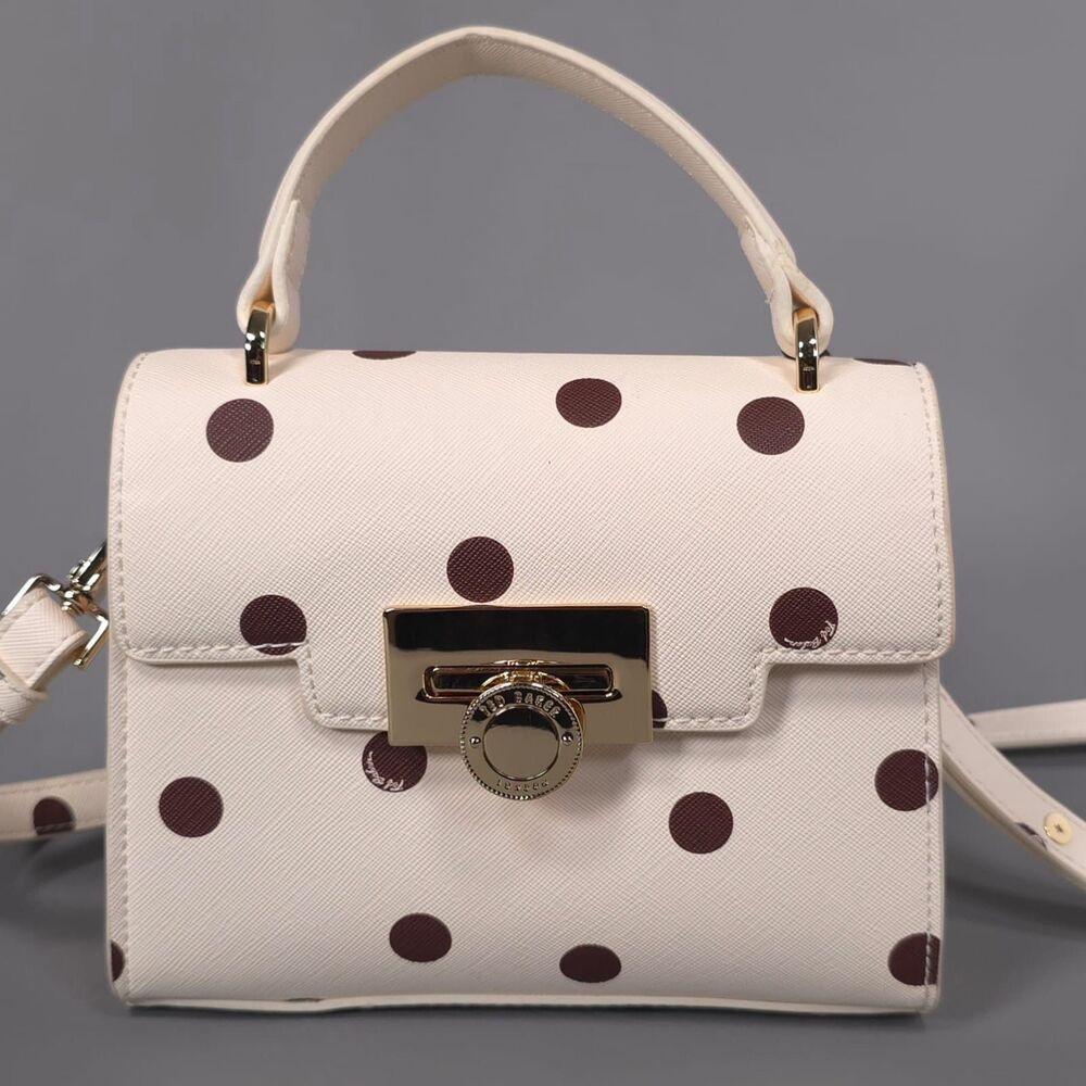 TED BAKER New Polka Dot Mini Top Handle Crossbody Bag Cream Brown Gold